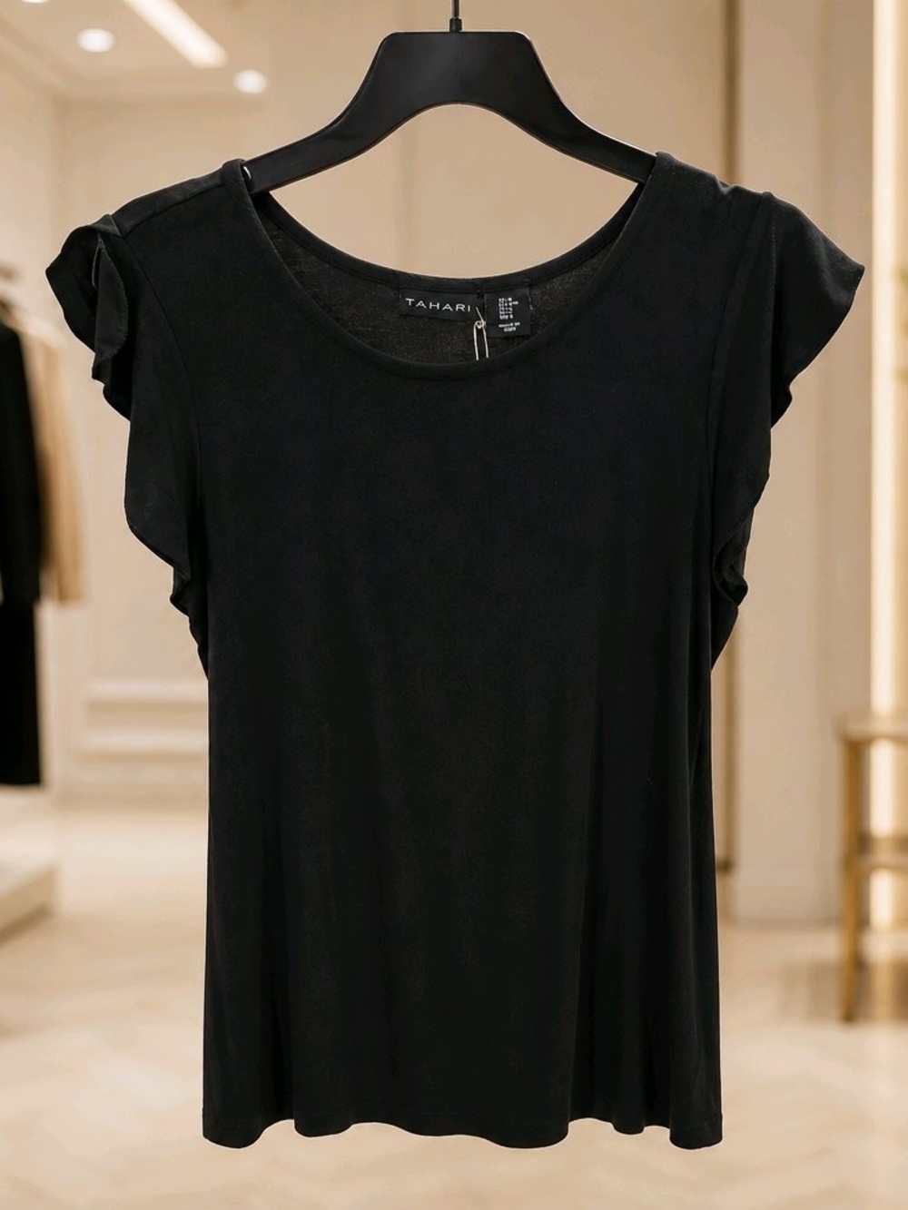 Tahari Black Ruffle Sleeve Women's Top